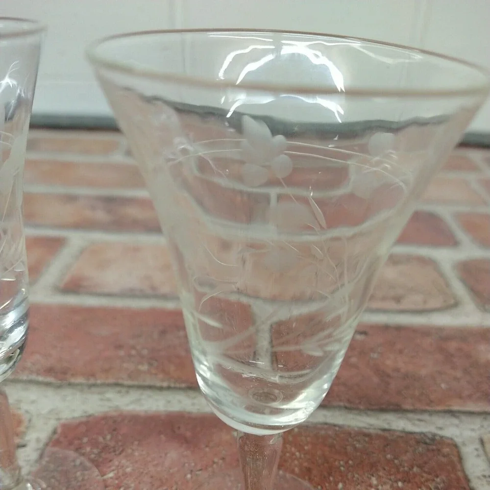 Set of 2 Cordial Etched Glasses with Short Stem Clear Elegant Replacement Pieces
